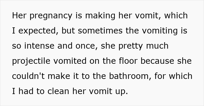 Alt text: Guy fed up with pregnant roomie dealing with intense vomiting and cleaning up after her struggles. - 6