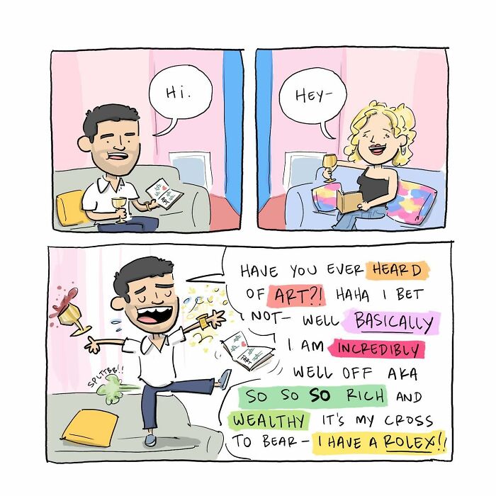 Hand-drawn comic title page with playful text in pink and purple, representing funny comics about arguing with your brain.