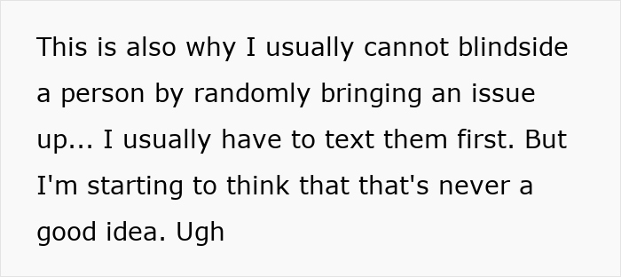 Text excerpt discussing difficulty in confronting issues, related to mom embezzling daughter's $160K inheritance and gaslighting after exposure.