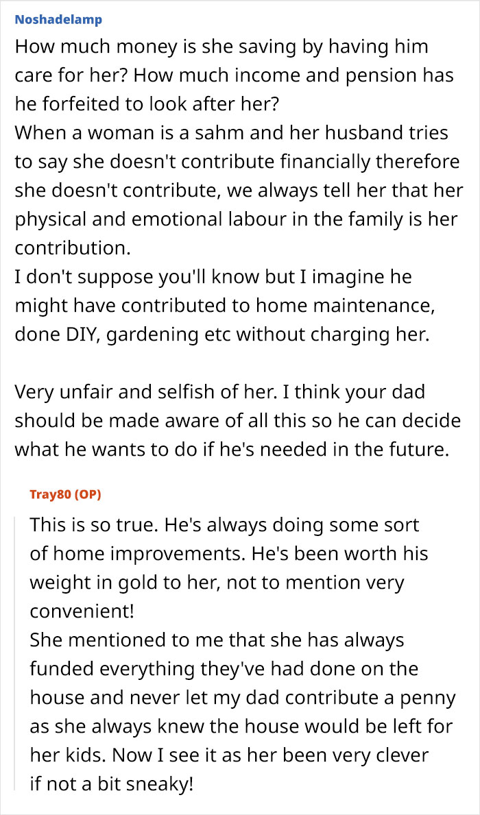 Comments discussing a woman deciding to leave her partner homeless, highlighting financial and emotional contributions in relationships.