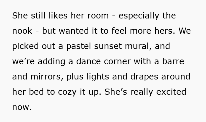 Alt text: Mom putting more effort into her son's room with pastel mural, dance corner, and cozy lighting, unlike her step-daughter’s space. - 45