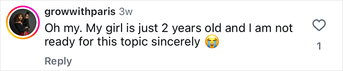 Comment from Instagram user growwithparis expressing emotional reaction to a 2YO toddler realizing she&rsquo;s Black after daycare experience.