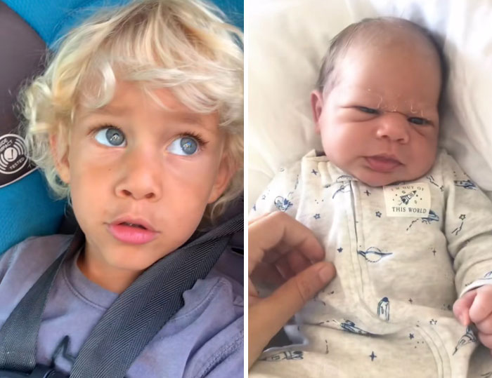 Side-by-side images of a toddler and newborn, illustrating new trend of women discussing postpartum hormones.