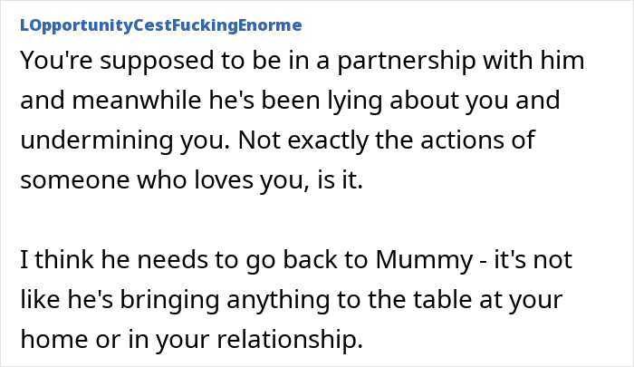 Comment discussing a woman discovering her husband lied, highlighting betrayal and trust issues in their relationship.