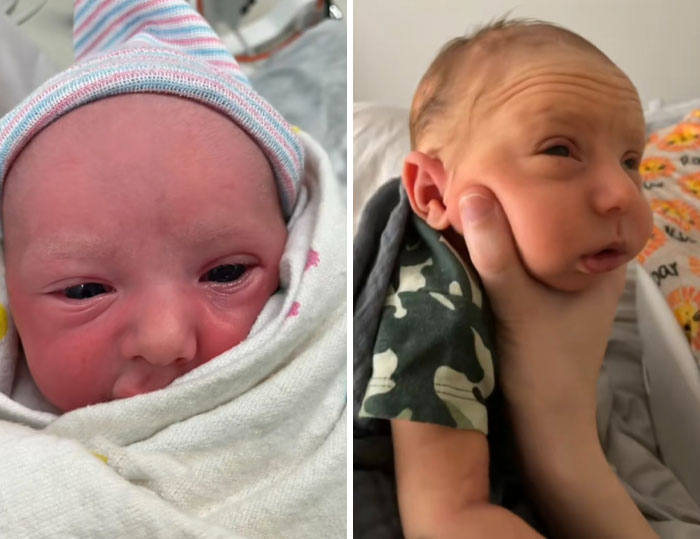 New trend shows women sharing postpartum hormones experiences with close-up images of newborn babies in different settings.