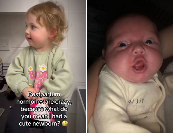 Toddler and newborn baby illustrating postpartum hormones and new motherhood emotions in a home setting.