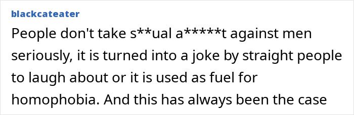 Screenshot of a forum post discussing sexual assault and homophobia, related to viral predator Sister Hong case.