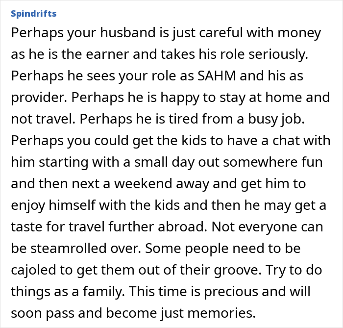Alt text: Husband says wife and kids aren't allowed passports due to financial constraints and travel limitations in family life. - 44