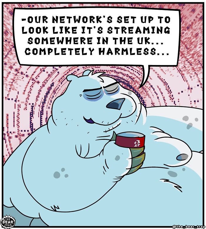 Cartoon animal comic showing a bear asking another to help decide what to binge, highlighting real-life struggles.