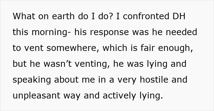 Woman discovers husband texted his mother lying and speaking about her in a hostile and unpleasant way