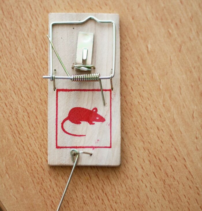 Wooden mouse trap on a wooden surface, illustrating items found in or on patients that shocked medical professionals.