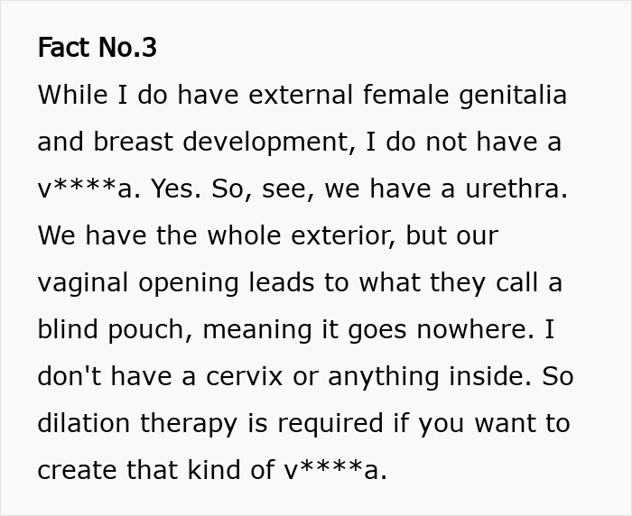 Intersex woman with XY chromosome explains unique body traits including external female features and blind vaginal pouch. - 4