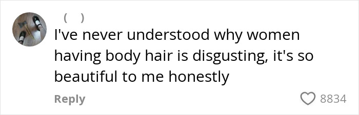 Comment expressing confusion about why women having body hair is seen as disgusting, sparking Gen Z woman debate.