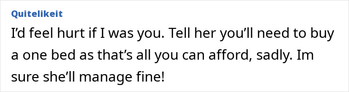 Comment about buying a one-bed apartment, showing concern related to stealing daughter's trust fund situation.