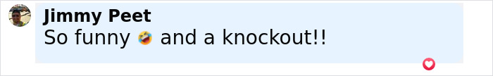 Comment by Jimmy Peet saying so funny with laughing emoji and a knockout in response to a post on social media. Comment by Jimmy Peet saying so funny with laughing emoji and a knockout in response to a post on social media.