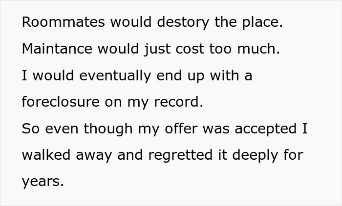 Text excerpt showing personal regrets about walking away from an offer, highlighting woman&rsquo;s important news with dad.