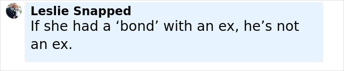 Text comment by Leslie Snapped on a social media post about Sutton Foster's closeness to her ex-husband.