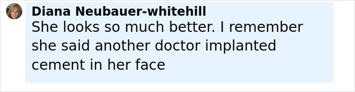 Comment from Diana Neubauer-whitehill about a plastic surgeon who fixes botched operations improving a patient's face.