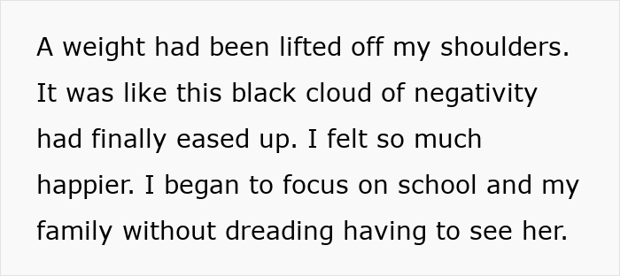 Alt text: Emotional text about relief and happiness after escaping a manipulative mom, highlighting daughter’s story and drama. - 46
