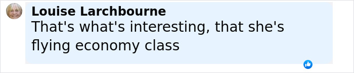 Comment highlighting surprise that Japanese Princess Kako is flying economy class on a social media post.