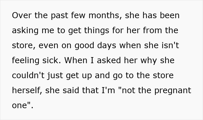 Text on a screen describing a guy fed up with his pregnant roomie who asks him for favors, revealing he's the father. - 7