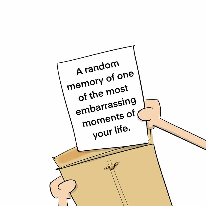 Cartoon of a person sitting with a smirk, illustrating a funny comic about arguing with their own brain.