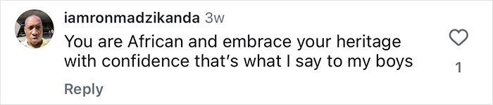 A TikTok comment showing a mom empowering her toddler about being Black and embracing African heritage.