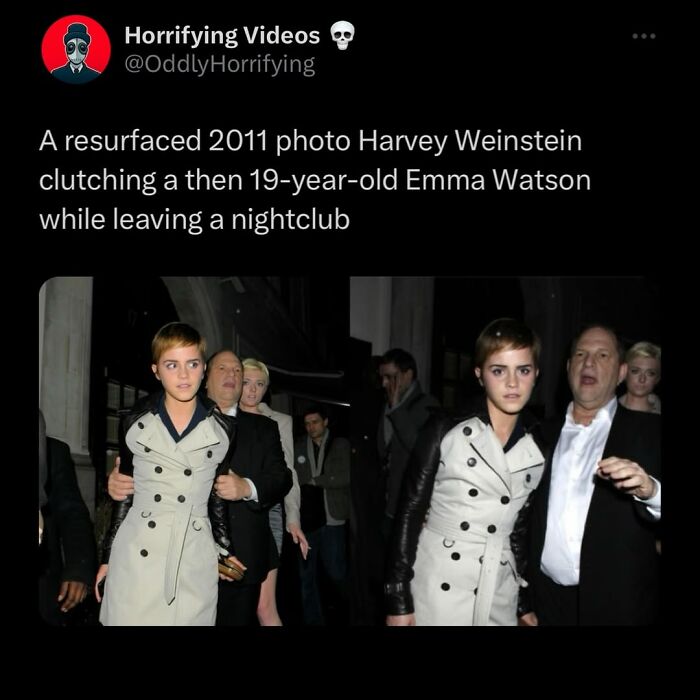 Two photos showing a man clutching a young woman outside a nightclub, an oddly horrifying and unnerving scene.