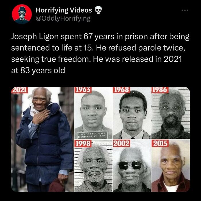 Joseph Ligon through the years, highlighting odd and horrifying changes after spending decades in prison.