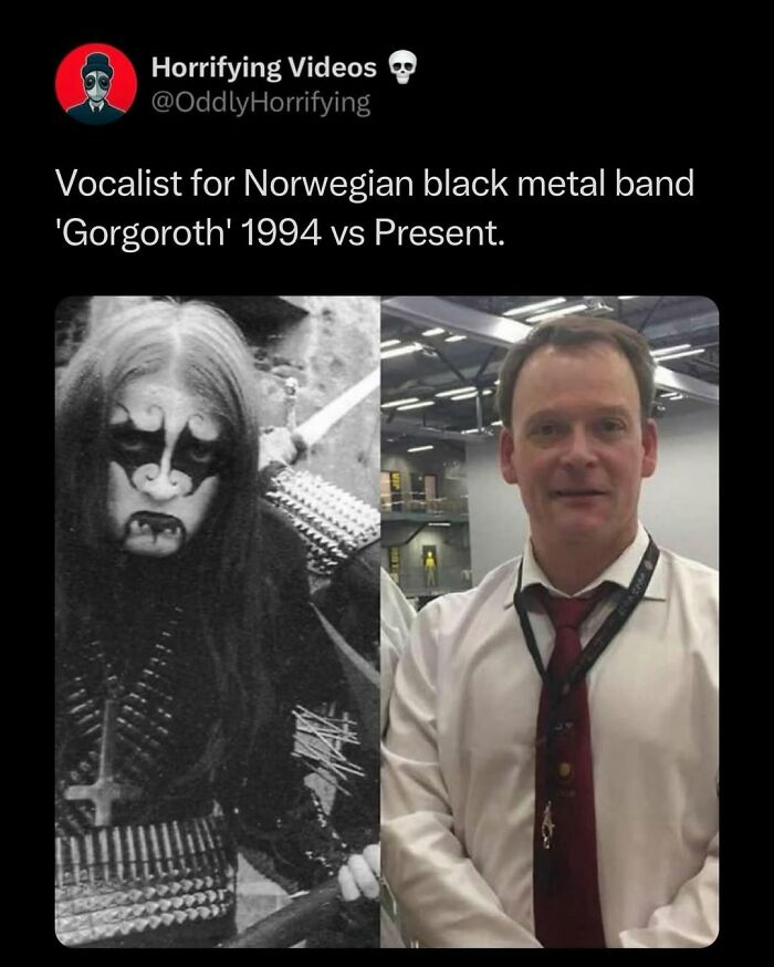 Side-by-side comparison of Norwegian black metal vocalist from Gorgoroth in 1994 and present, showing unnerving transformation.