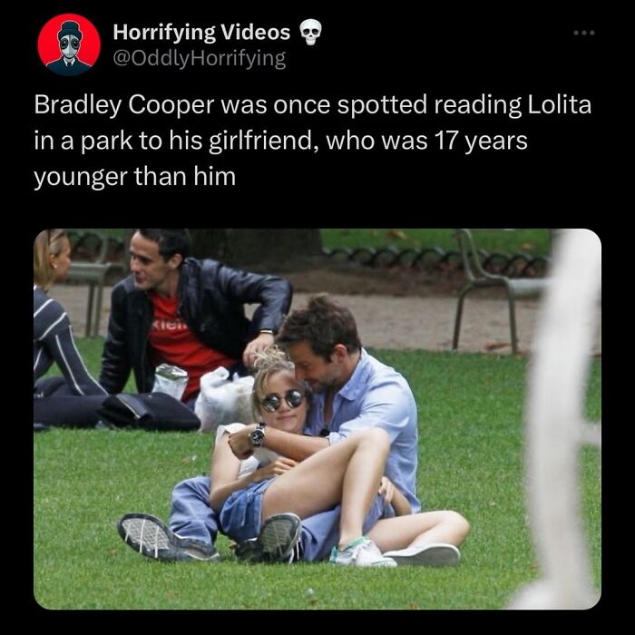 Couple relaxing in a park, picking an oddly horrifying moment that might give you nightmares with unnerving details.