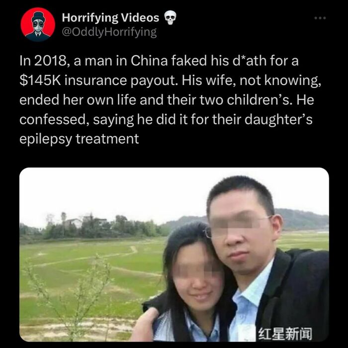 Man and woman with blurred faces posing outdoors, related to oddly horrifying and unnerving images that might give nightmares.