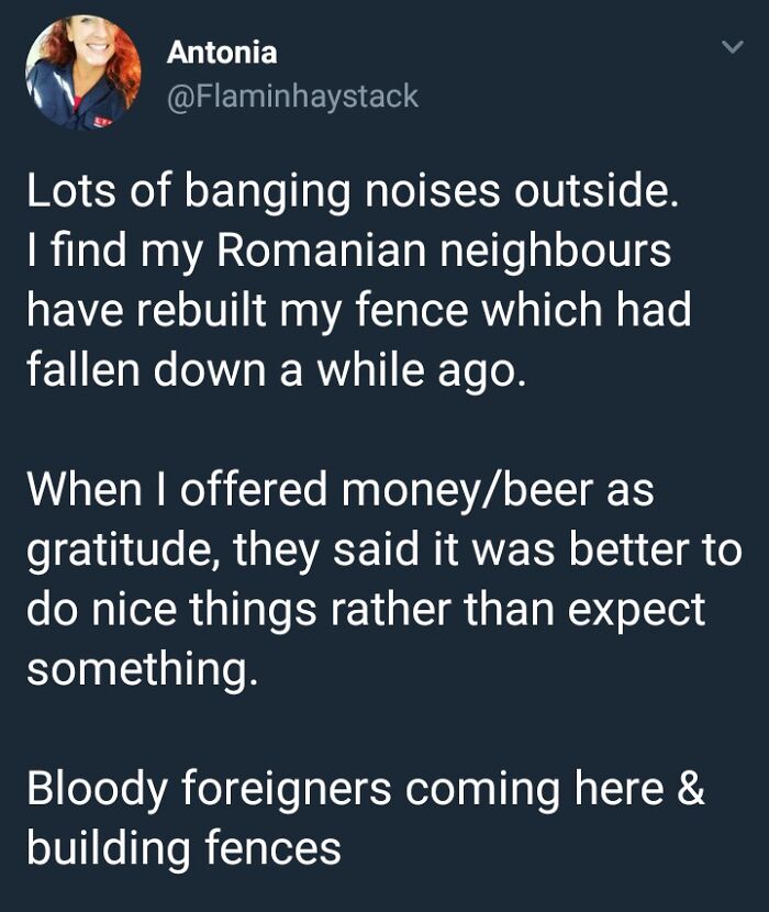 Screenshot of a tweet sharing a wholesome story about neighbors rebuilding a fence, highlighting the beauty of planet Earth.