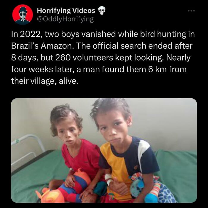 Two boys found alive after vanishing in Brazil’s Amazon, highlighting oddly horrifying and unnerving survival stories.