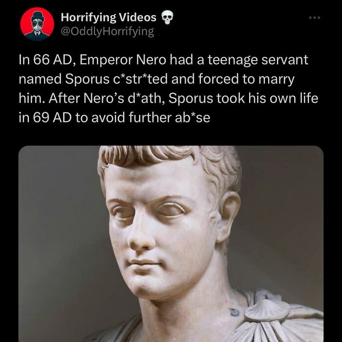 Marble bust of Emperor Nero illustrating oddly horrifying historical events that might give you nightmares.