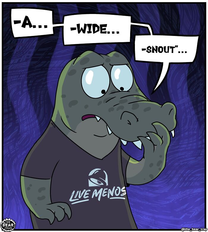 Animal comics showing a tired alligator cashier and a bear customer using a funny farewell phrase at checkout.