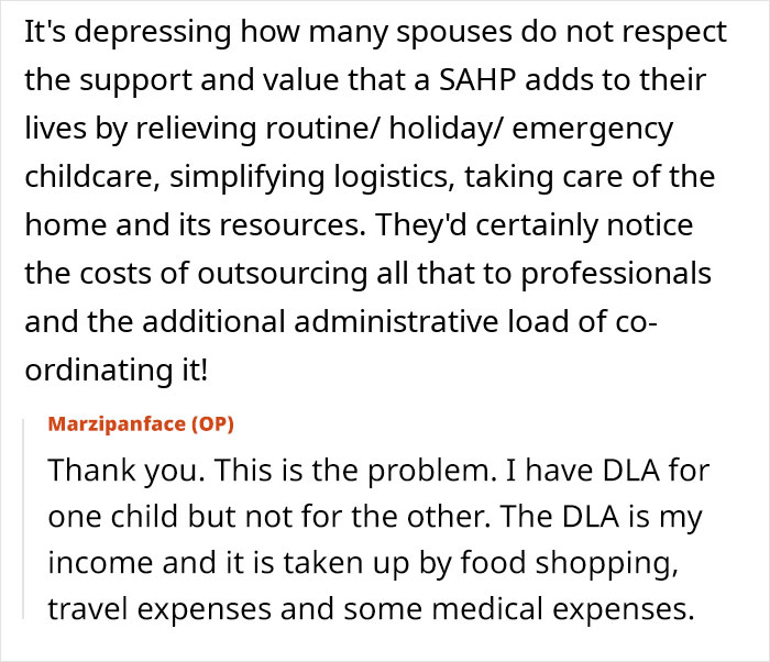 Text excerpt discussing financial struggles of a husband explaining why wife and kids can't have passports. - 31