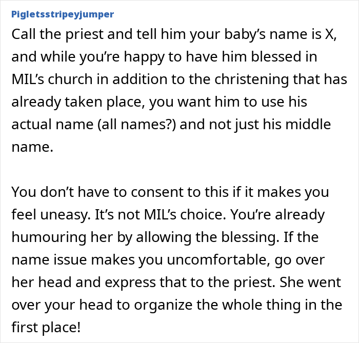 MIL demands baby have a more Christian name causing mom to feel very uncomfortable with the choice between her and God.
