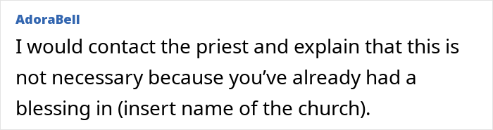Commenter advising to contact the priest about the baby&rsquo;s name blessing amid MIL&rsquo;s Christian name demands.