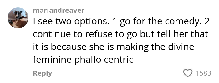 Alt text: A social media comment discussing a guy deciding to skip his sister&rsquo;s rebirth party due to discomfort watching it.
