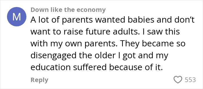 Comment expressing concern about parents&rsquo; disengagement impacting education amid US teachers&rsquo; literacy crisis warnings.