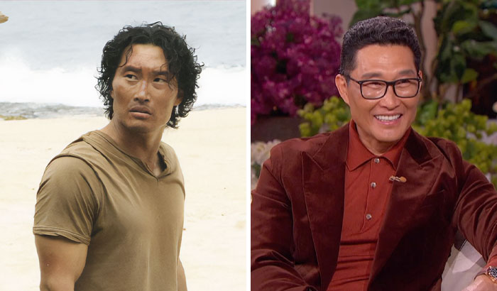 Actor Daniel Dae Kim from Lost cast shown 15 years after the show, in character and a recent interview setting.