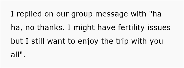 Screenshot of a message where a woman refuses to be the go-to nanny on a couples’ trip to enjoy the vacation. - 9