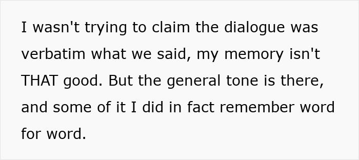 Text excerpt discussing memory recall and dialogue accuracy, related to mom’s menstruation celebration for 12-year-old daughter. - 55