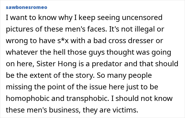 Text post discussing Sister Hong as a viral predator secretly filming intimate encounters with over 1000 men.