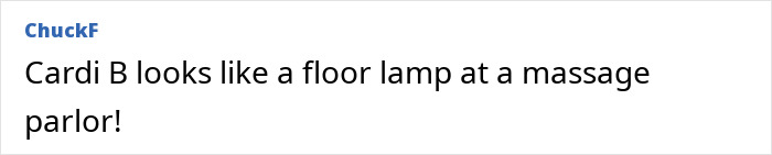 Comment saying Cardi B looks like a floor lamp at a massage parlor referencing viral celebrity looks from Paris Fashion Week 2025. Comment saying Cardi B looks like a floor lamp at a massage parlor referencing viral celebrity looks from Paris Fashion Week 2025.