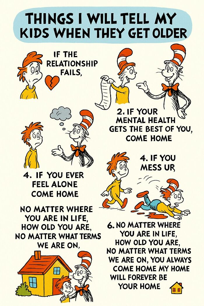 Illustration of heartfelt advice for kids from a parent figure, emphasizing mental health and home support for neurodivergents.