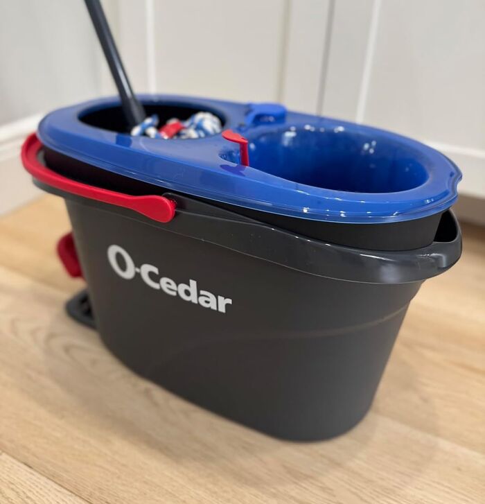 O-Cedar mop and bucket set in a kitchen, featured as a top 5-star Prime Day find for cleaning needs.