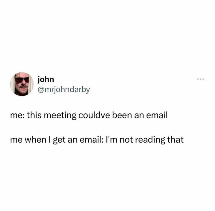 Twitter meme about avoiding meetings and emails, fitting funny and relatable memes for girly women content.