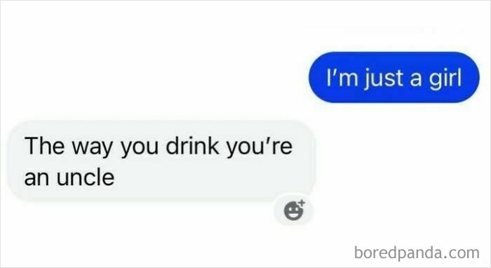 Text message meme conversation humorously critiquing drinking habits, fitting totally random relatable memes theme.